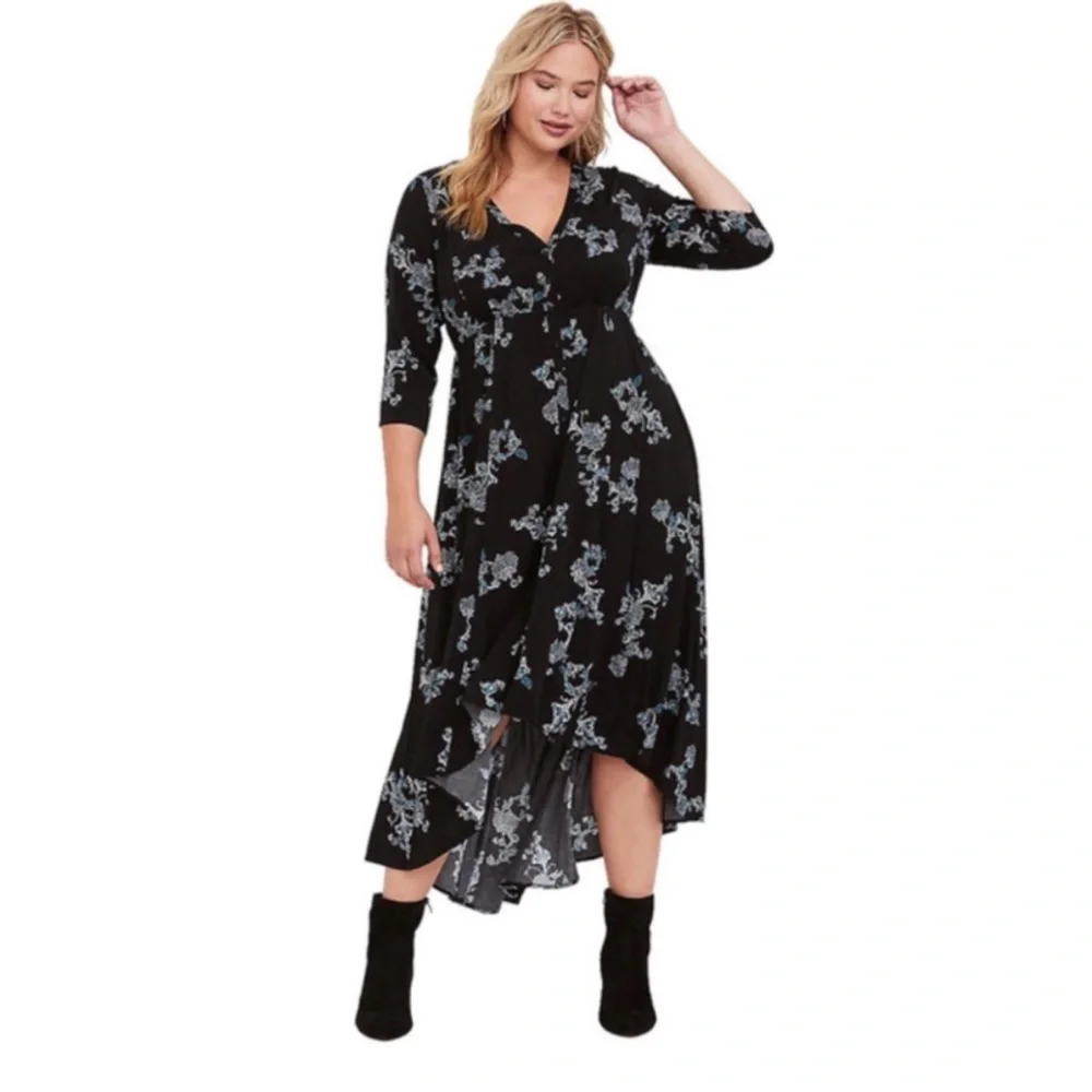 Torrid Black Floral Hi-Lo Challis Dress - Picture 8 of 8